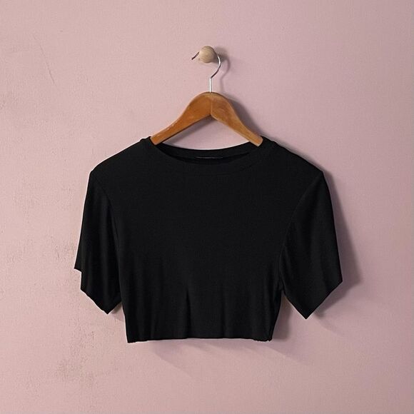 Naked Wardrobe Black Ribbed Crop Top Size M GUC - Picture 1 of 11
